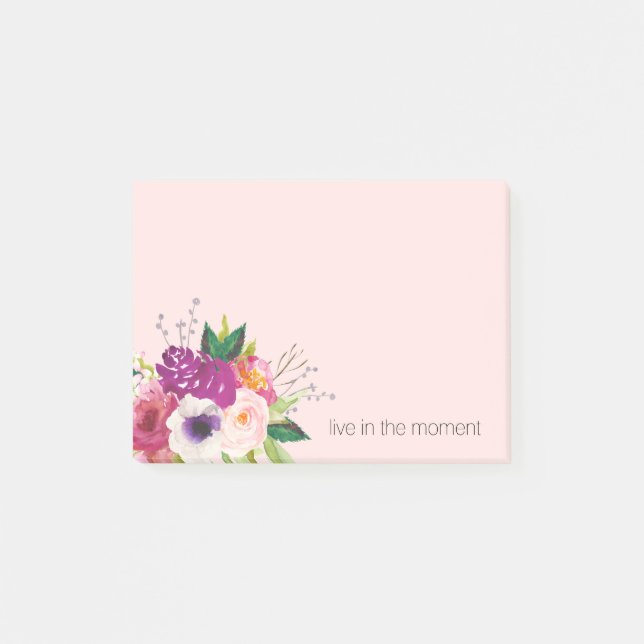Lila Rosa Akvarellblommor Post-it Block (Framsida)
