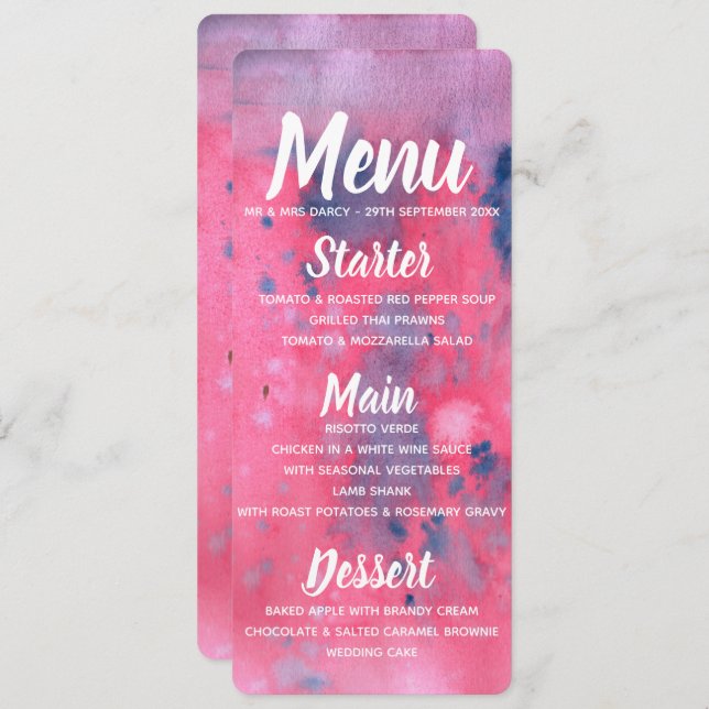 Lila & Rosa akvarellmeny Inbjudningar (Fram/baksida)