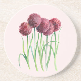 Lila Rosa Allium Watercolor Botanical Painting Underlägg