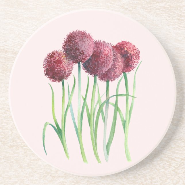 Lila Rosa Allium Watercolor Botanical Painting Underlägg (Framsidan)
