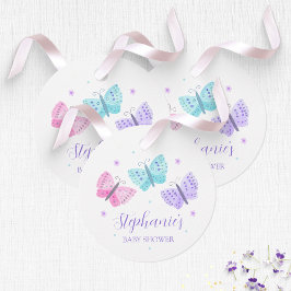 Lila Rosa Aqua Butterflies Baby Shower Gåvor Etiketter