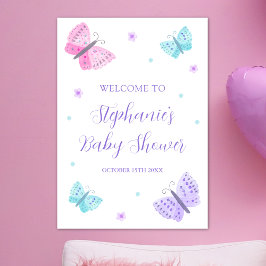 Lila Rosa Aqua Butterflies Baby Shower Poster