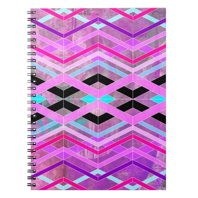 Lila Rosa & Aqua Geometric Crossing Rand Anteckningsbok (Framsidan)