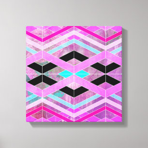 Lila Rosa & Aqua Geometric Crossing Rand Canvastryck