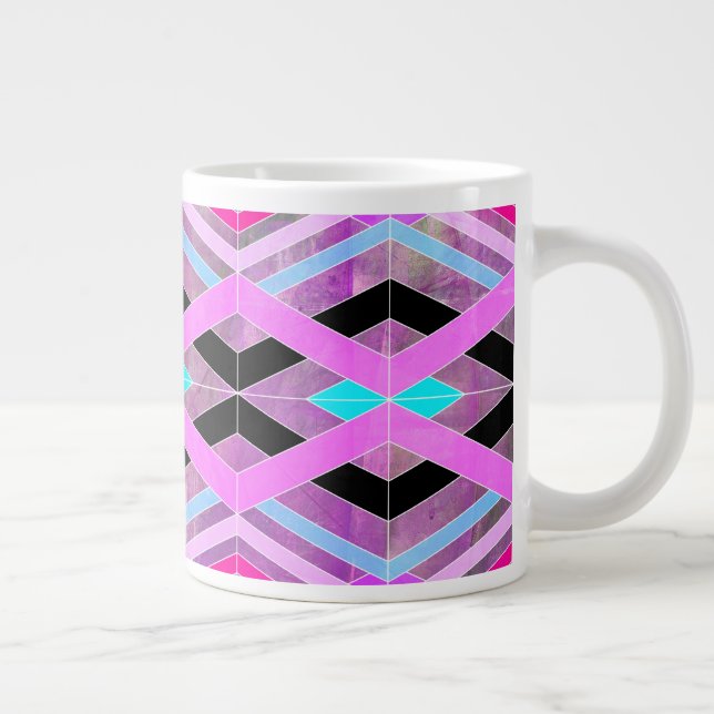 Lila Rosa & Aqua Geometric Crossing Rand Jumbo Mugg (Höger)