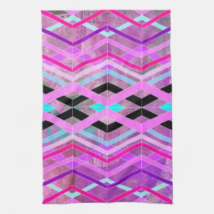 Lila Rosa & Aqua Geometric Crossing Rand Kökshandduk