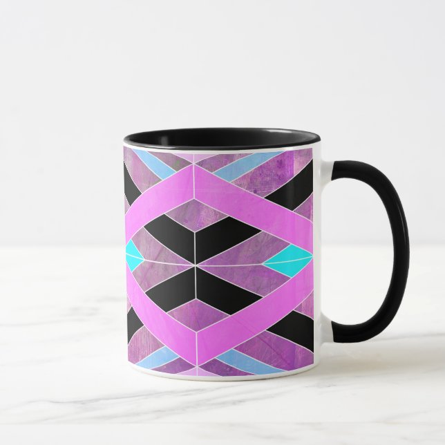 Lila Rosa & Aqua Geometric Crossing Rand Mugg (Höger)