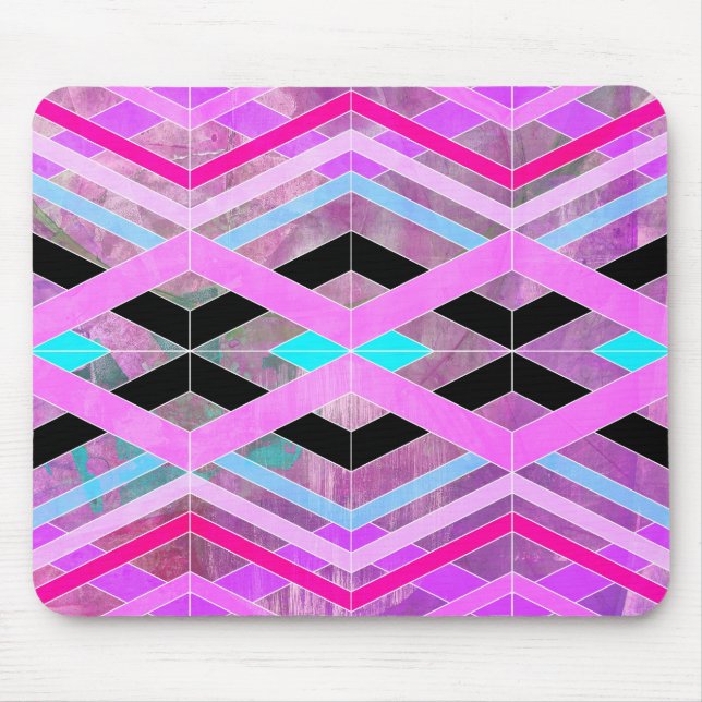 Lila Rosa & Aqua Geometric Crossing Rand Musmatta (Framsidan)