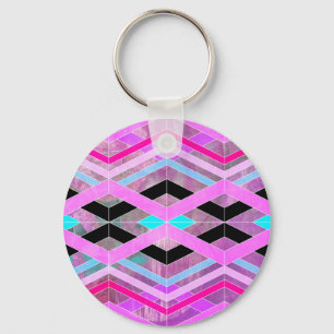 Lila Rosa & Aqua Geometric Crossing Rand Nyckelring