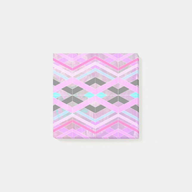 Lila Rosa & Aqua Geometric Crossing Rand Post-it Block (Framsida)