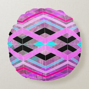 Lila Rosa & Aqua Geometric Crossing Rand Rund Kudde