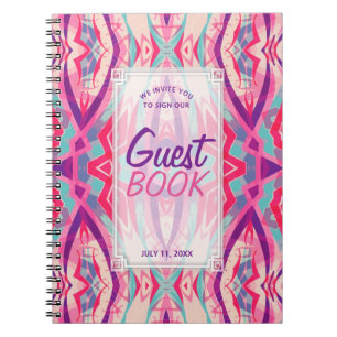 Lila Rosa Aztec Boho Tribal Guest Bok Anteckningsbok Med Spiral
