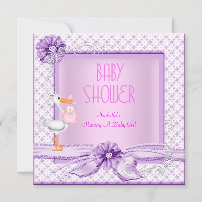 Lila Rosa Baby Shower Girl Blommigt Inbjudningar (Framsida)