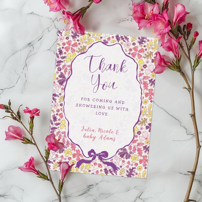 Lila Rosa Båge Vildblommor Blommar Barnkalas Inbjudningar (Skapare uppladdad)
