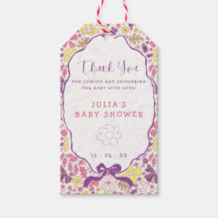 Lila Rosa Båge Vildblommor Blommar Barnkalas Presentetikett