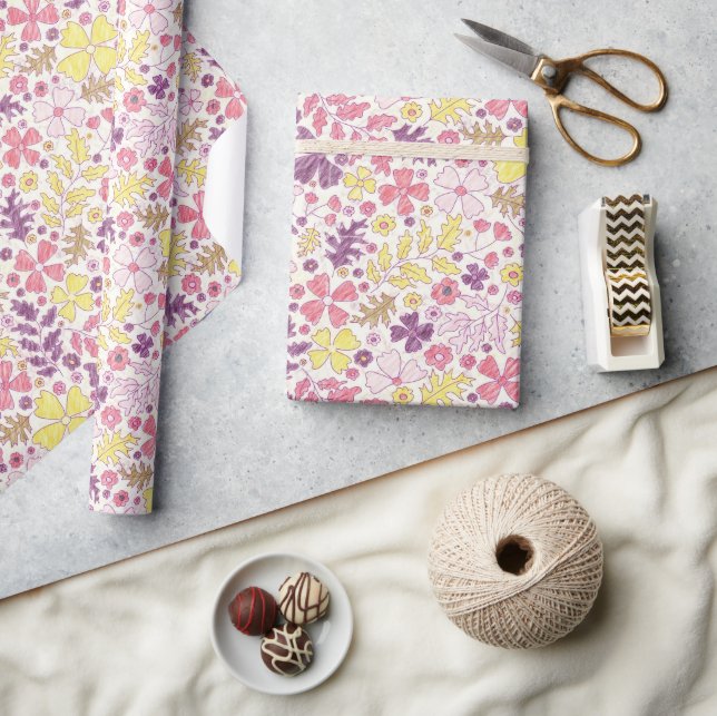 Lila Rosa Båge Vildblommor Blommar Barnkalas Presentpapper (Hantverk)