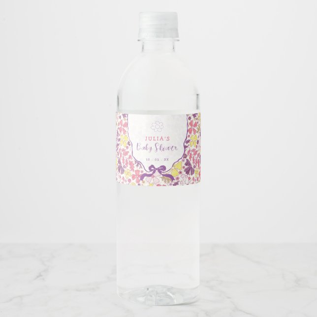 Lila Rosa Båge Vildblommor Blommar Barnkalas Vattenflaskor Etikett (Framsida)