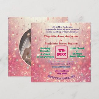 Lila Rosa Bead Curtain Faux Glitter blommigt Inbjudningar