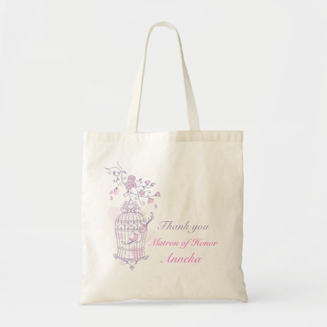 Lila rosa bird bröllop Matron of Honor bag Tygkasse (Framsidan)