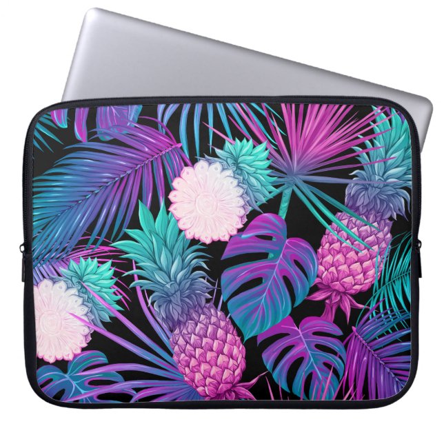 LILA ROSA BLÅ AKVA TROPISKA VÄXTER LAPTOP FODRAL (Framsidan)