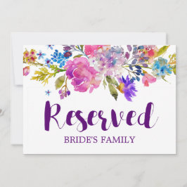 Lila Rosa & Blå Blommor Bröllop "Reserverat" Skylt Inbjudningar