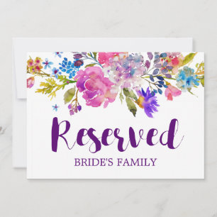 Lila Rosa & Blå Blommor Bröllop "Reserverat" Skylt Inbjudningar