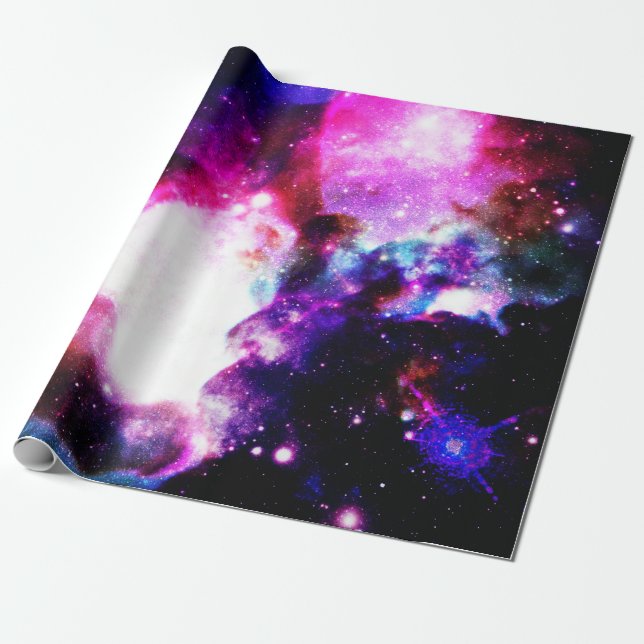 Lila Rosa Blå Galaxnebulosa Presentpapper (Utrullad)