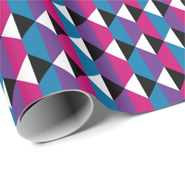 Lila, Rosa, blå, svart och vit romb Presentpapper (Rullad Hörn)