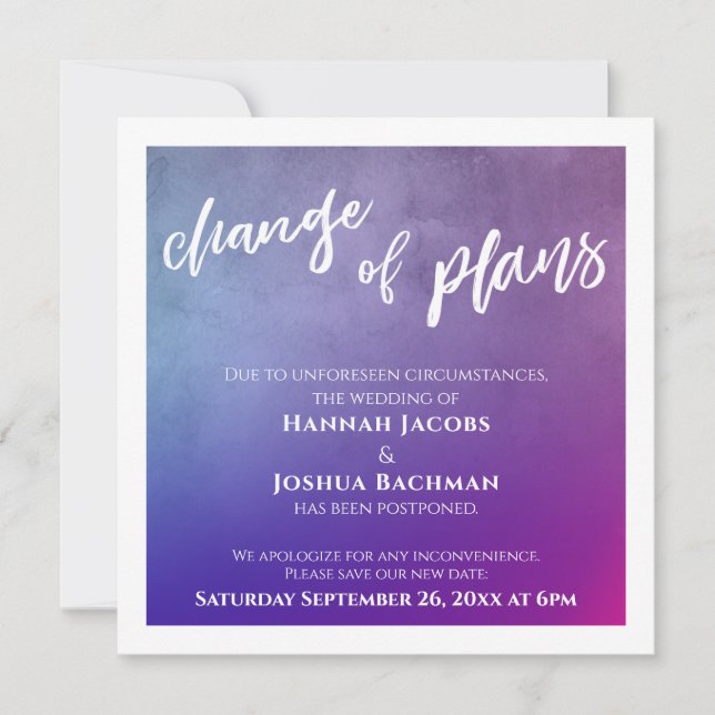 Lila, Rosa & Blå Uppställd Bröllopsuppdateringskor Inbjudningar (Framsida)