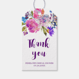 LILA ROSA & BLÅA BLOMMOR MÖHIPPA TACK PRESENTETIKETT