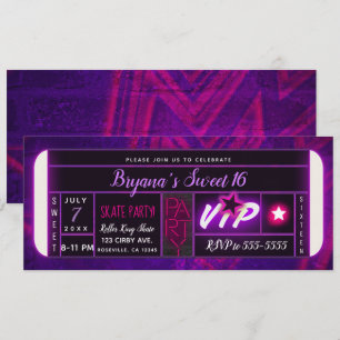 Lila Rosa Black Light Glow Födelsedagsfest Biljett Inbjudningar