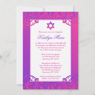 Lila Rosa - blommande Bat mitzvah inbjudningar