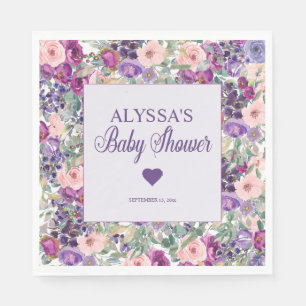 Lila Rosa Blommig Bebis-flicka Babyshower Pappersservett
