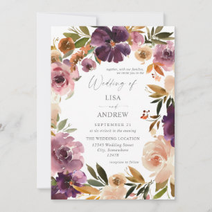 Lila & Rosa Blommig Bröllop V3 Stort Inbjudningar