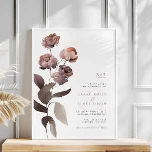 Lila Rosa Blommig Bröllop Välkomstaffisch Poster