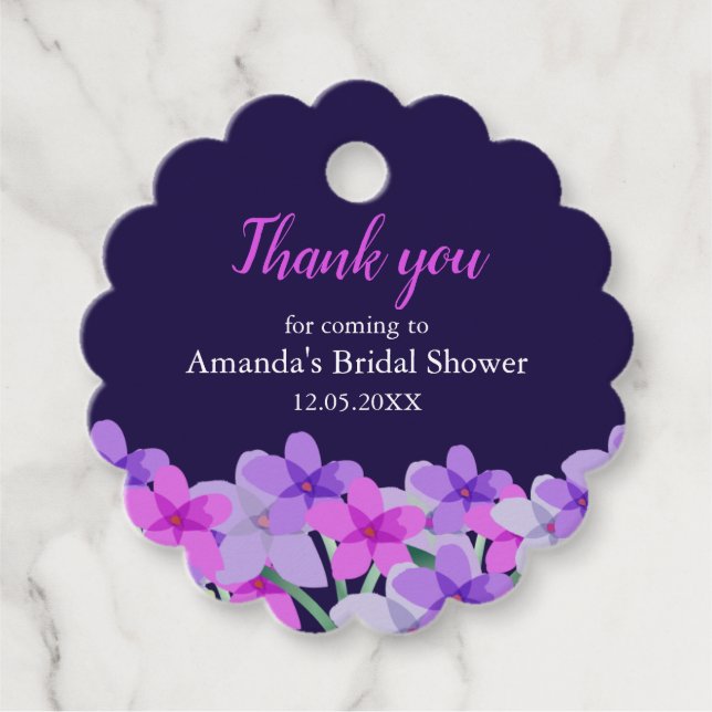 Lila Rosa Blommig Bröllopsfest Tack Gåvor Etiketter (Framsida)