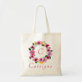 Lila Rosa Blommig Brudtärna Monogram Namn  Tygkasse
