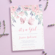 Lila Rosa Blommig Fjäril Flick Baby Shower