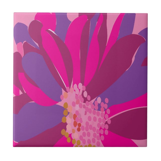 Lila Rosa Blommig  Kakelplatta (Framsidan)