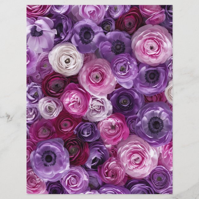 Lila Rosa Blommig Kollage Trädgårdsscrapbookingpap (Framsida)