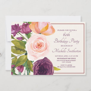 Lila Rosa Blommig Kräm 60-årsdag
