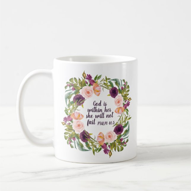 Lila Rosa Blommig Kristet Bibelvers Kaffemugg (Vänster)