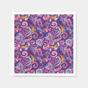 Lila & Rosa Blommig Paisley Flickor Whimsisk Boho Pappersservett