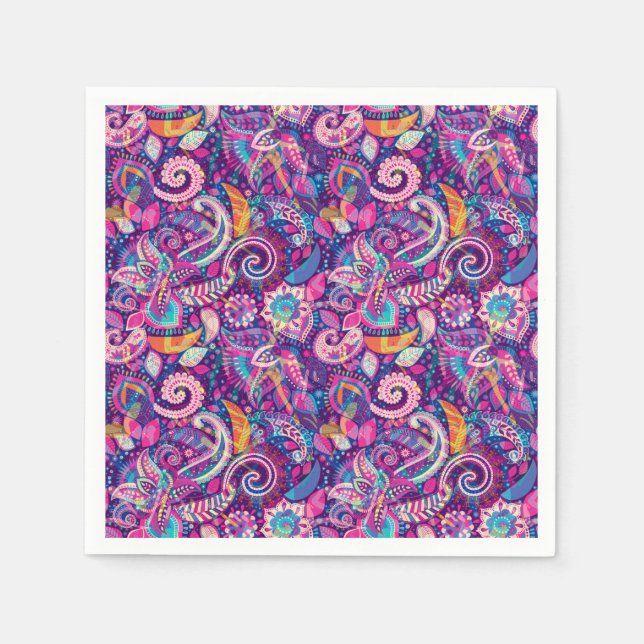 Lila & Rosa Blommig Paisley Flickor Whimsisk Boho Pappersservett (Framsidan)