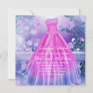 Lila Rosa Blommig Princess Quinceañera Inbjudningar