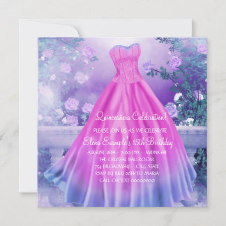 Lila Rosa Blommig Princess Quinceañera Inbjudningar