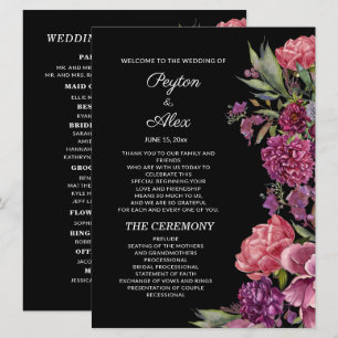 Lila Rosa Blommig Svart Bröllopsfest Program