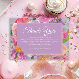 Lila Rosa Blommiga Böcker för Baby Shower Tack Kort