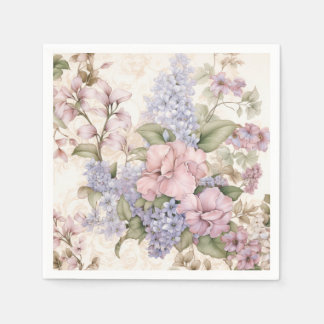 Lila Rosa Blommiga Servetter