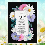 Lila Rosa Blommigt 21:a födelsedag Party Inbjudningar<br><div class="desc">21:a födelsedag - en sjudande svartkantad blommigt med rosa och lila blommor,  vita daisy och grön omgivning av texten.</div>
